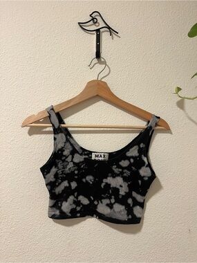 Max Roux Black & Grey Tie-Dye Crop Tank Top